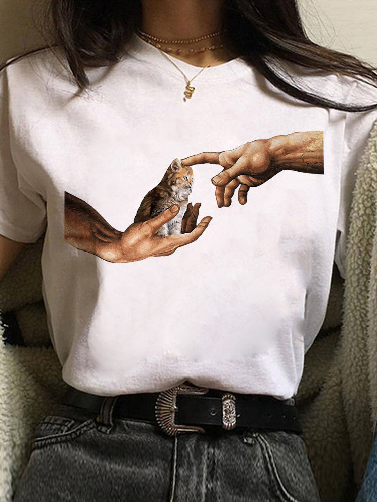 European And American Alphabet Print Short-sleeved T-shirt