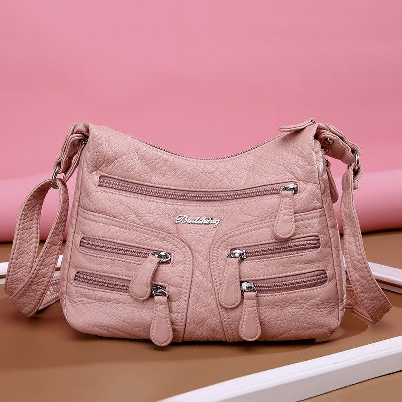 Washed Sheepskin Multi-pocket Women's Shoulder Crossbody Bag