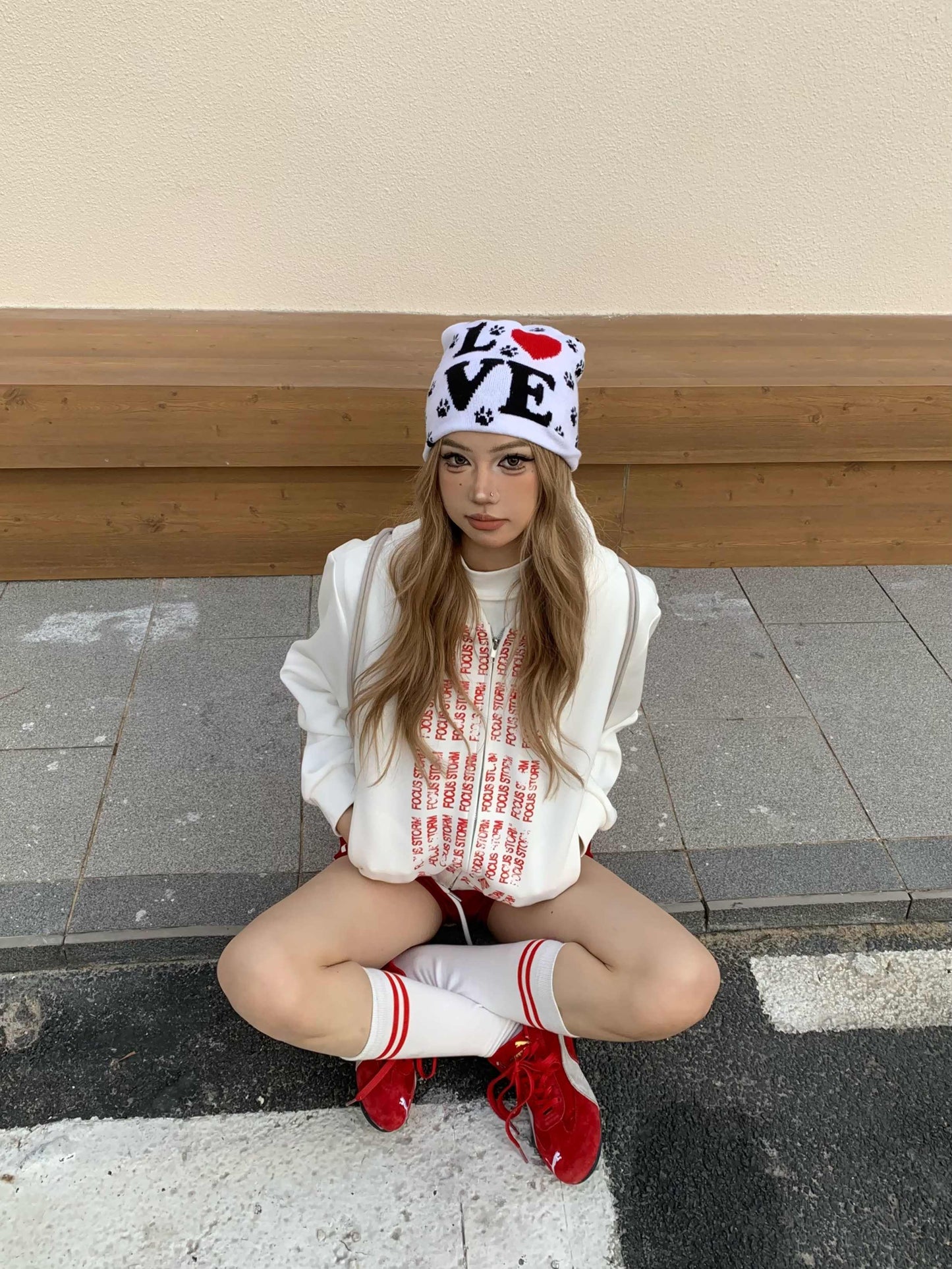 Letter Print Loose Couple Hooded Sweater Coat