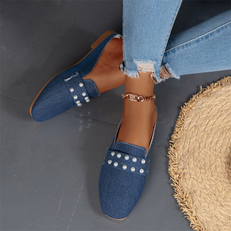 Leisure Flat Bottom Pearl Toe Cap Slippers