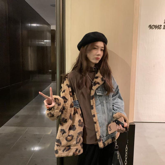 Double-sided Lamb Wool Coat Winter Denim Cotton Coat Ins