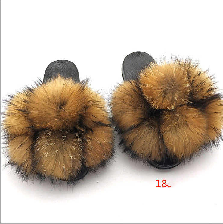Flip Flops Outer Wear Fox And Raccoon Fur Children's Sandals And Slippers