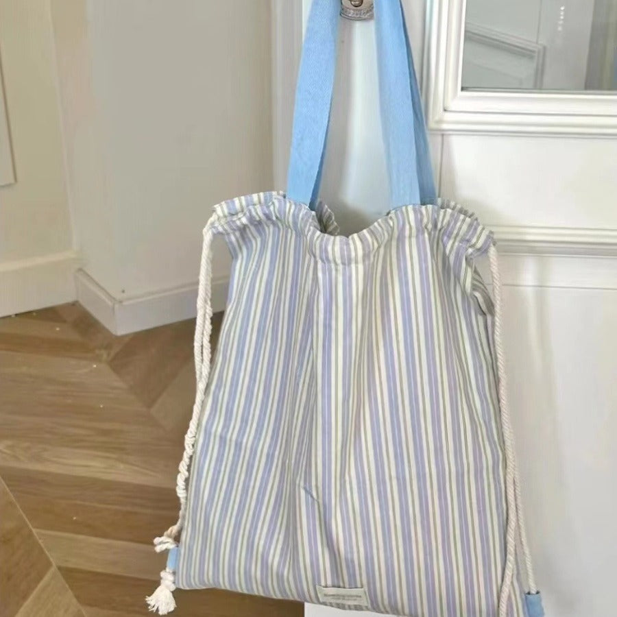 Striped Contrast Color Canvas Drawstring Backpack