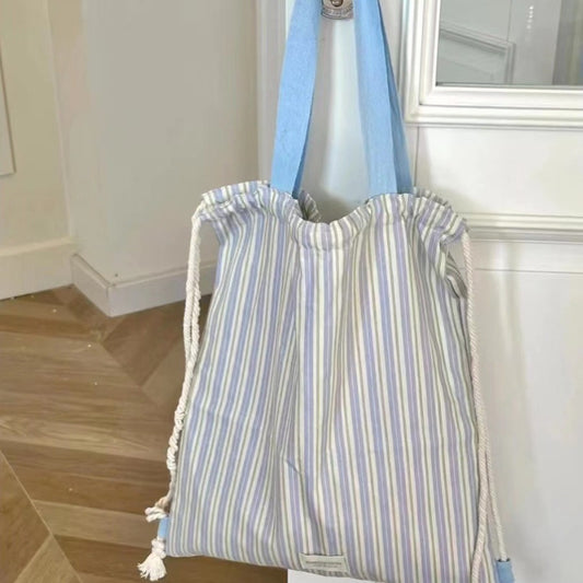 Striped Contrast Color Canvas Drawstring Backpack