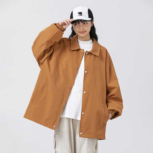 Couple Plus Size Polo Collar Jacket Loose And Simple