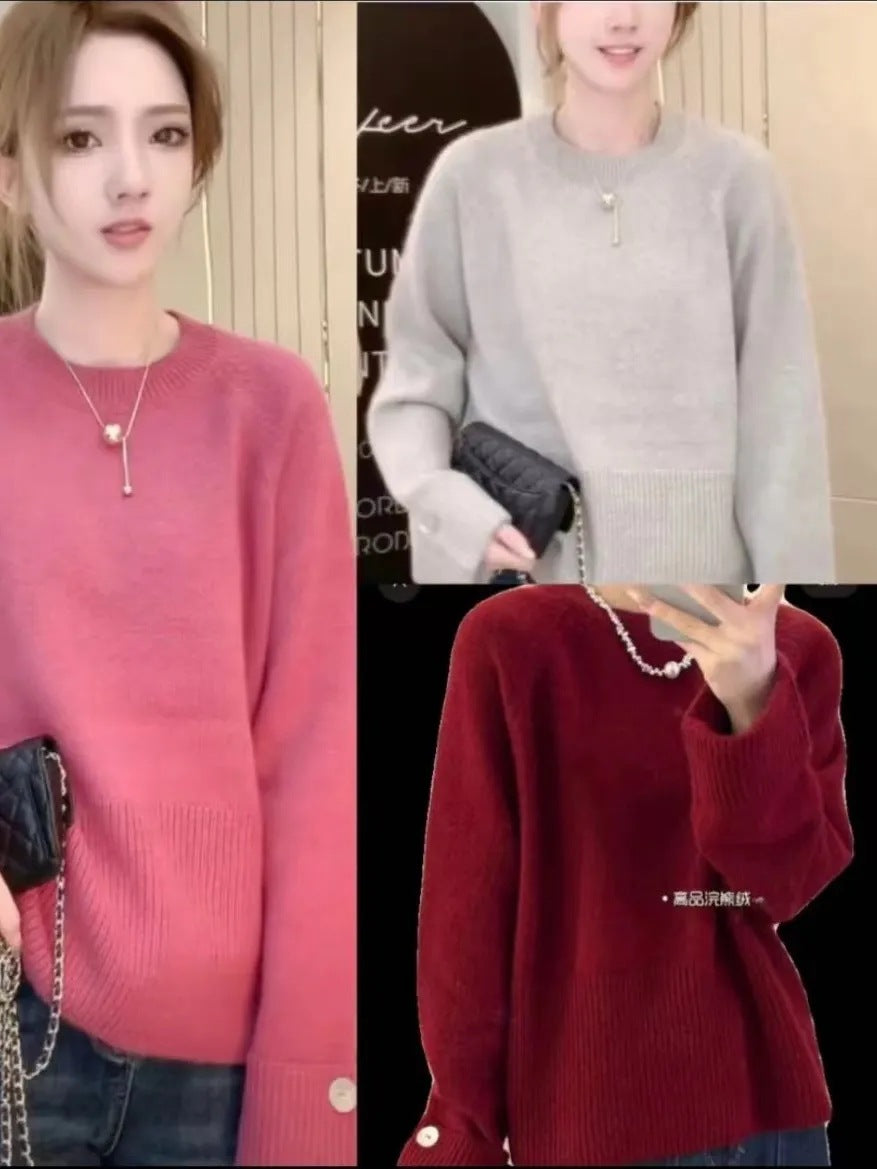 Round Neck Sweater Thickened Base Knitwear Loose Top
