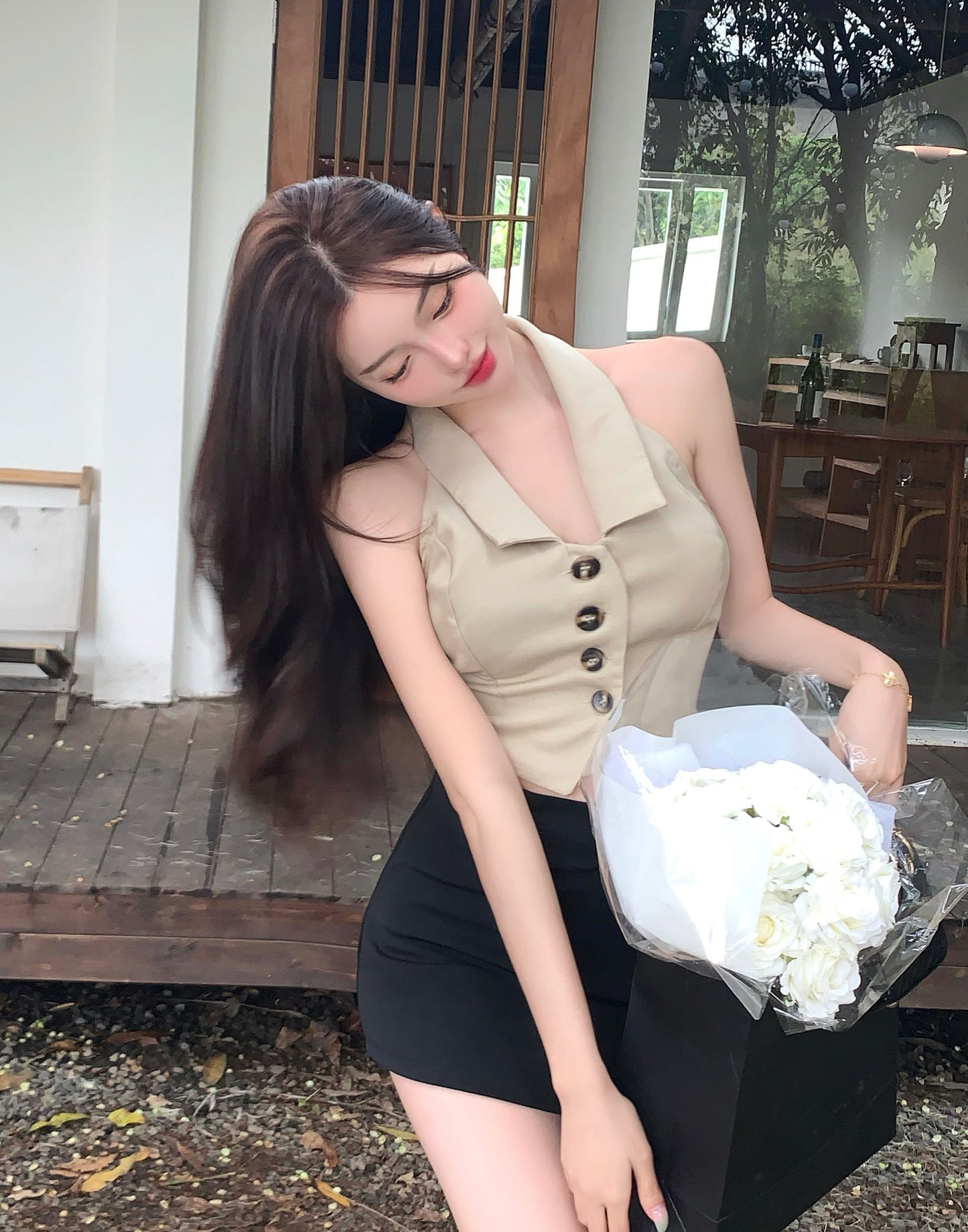 Sexy Lapel Vest Women's Outer Wear New Slim Short Top