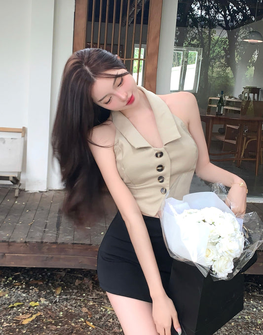 Sexy Lapel Vest Women's Outer Wear New Slim Short Top