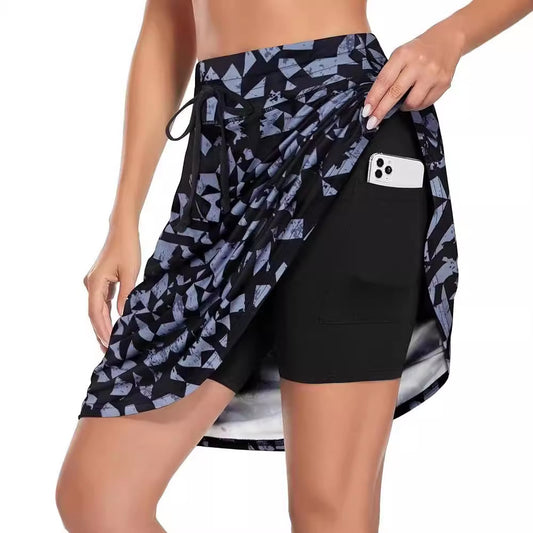 Printed Pocket Fake Two-piece Shorts Women's Clothing
