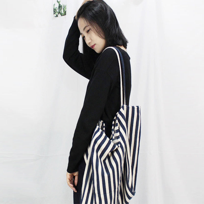 Retro Canvas Large Capacity Women's Fashion Stripe Shoulder Bag
