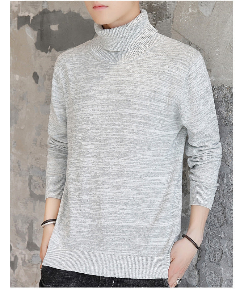Autumn Men's New Sweater Spot High Collar Plus Velvet Long Sleeve Slim Type