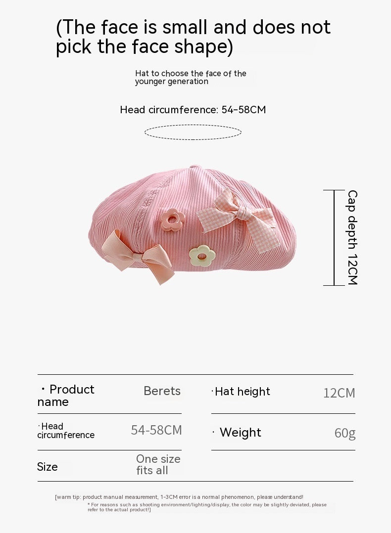 Bow Beret Female Sweet Cute Face Little Wild Clouds Octagonal Cap