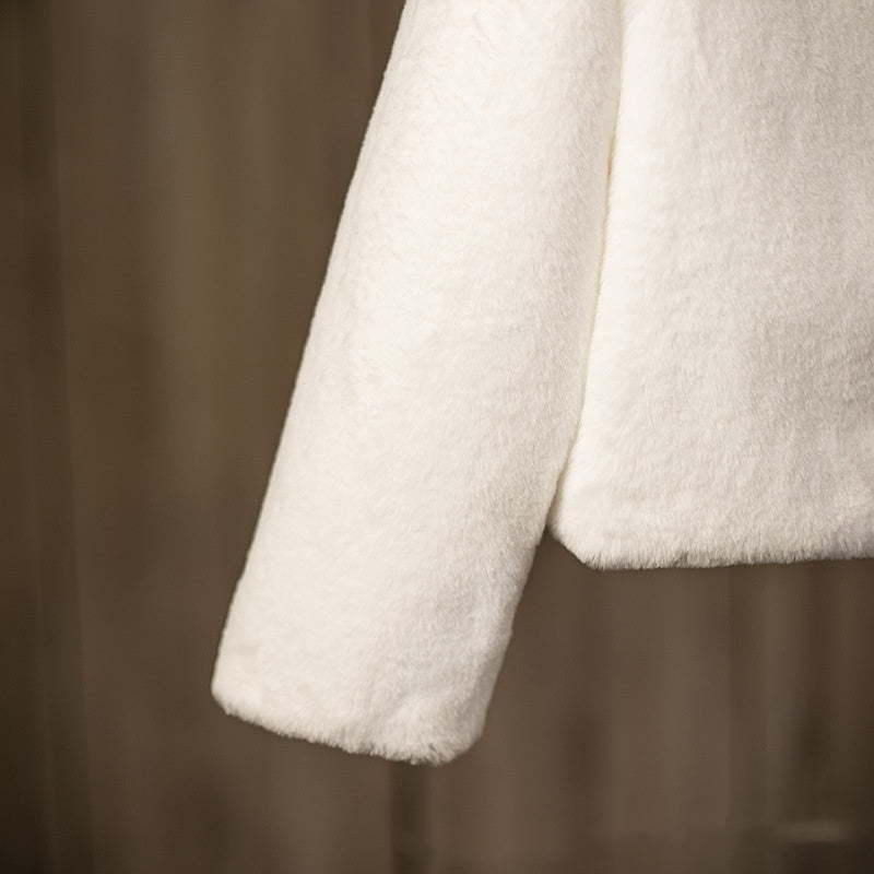 Women's Pure Color All-matching Warm Nail Pearl Fur Shawl Coat