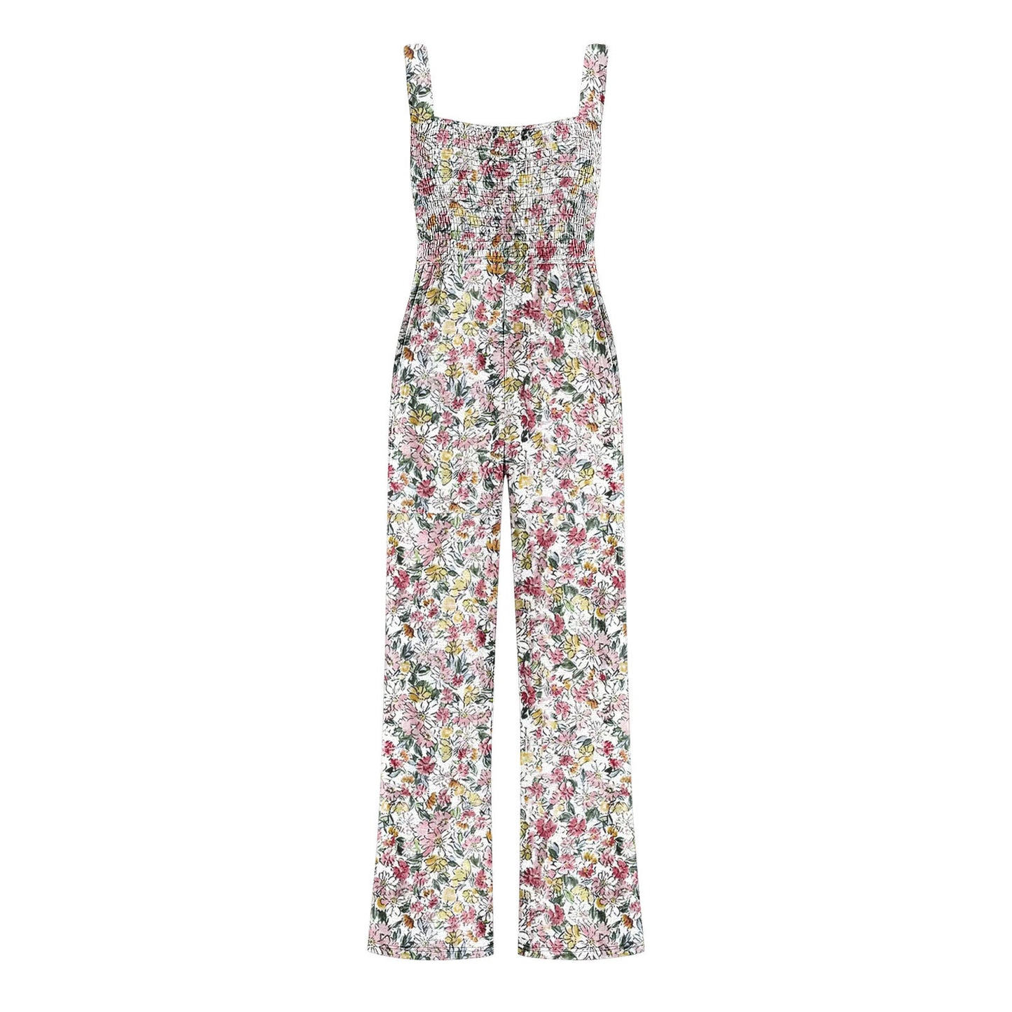 Printed Overalls With Pleated Pockets