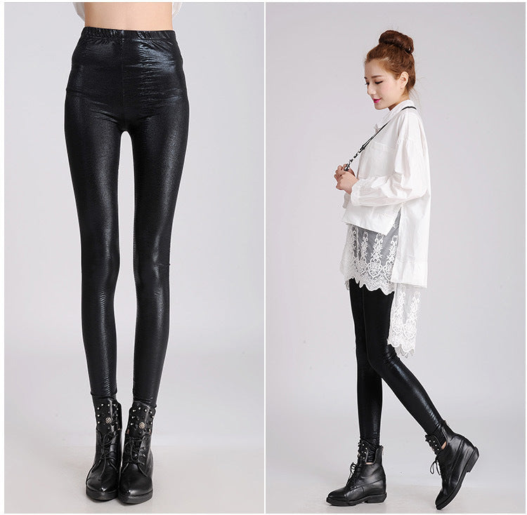 Solid Thin Skinny Matte Snakeskin Skinny Leather Pants