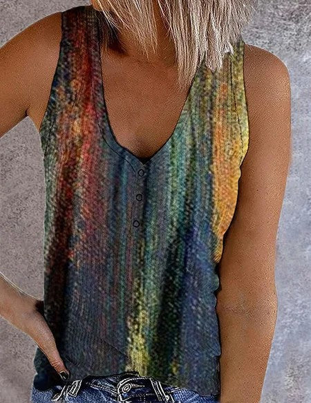 New Women's European And American Graffiti 3D Printing Casual V-neck Sleeveless Vest
