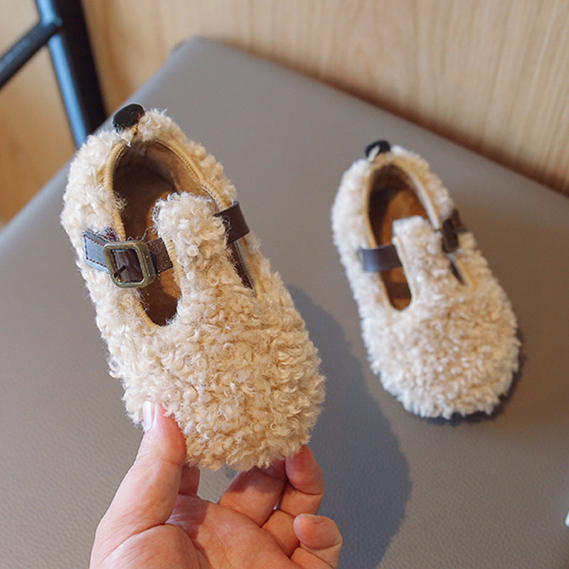 Girls' T-shaped Leather Soft Soled Cotton Shoes