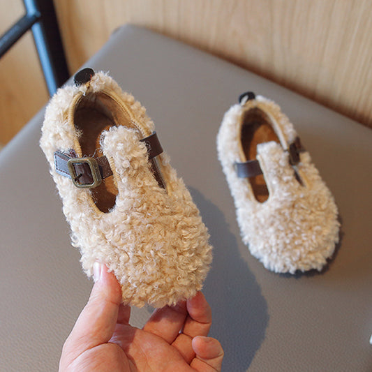 Girls' T-shaped Leather Soft Soled Cotton Shoes