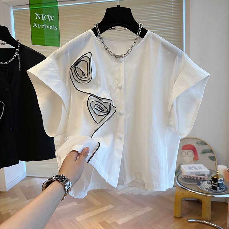 Special Interest Light Luxury Chic Design Three-dimensional Rose White Shirt