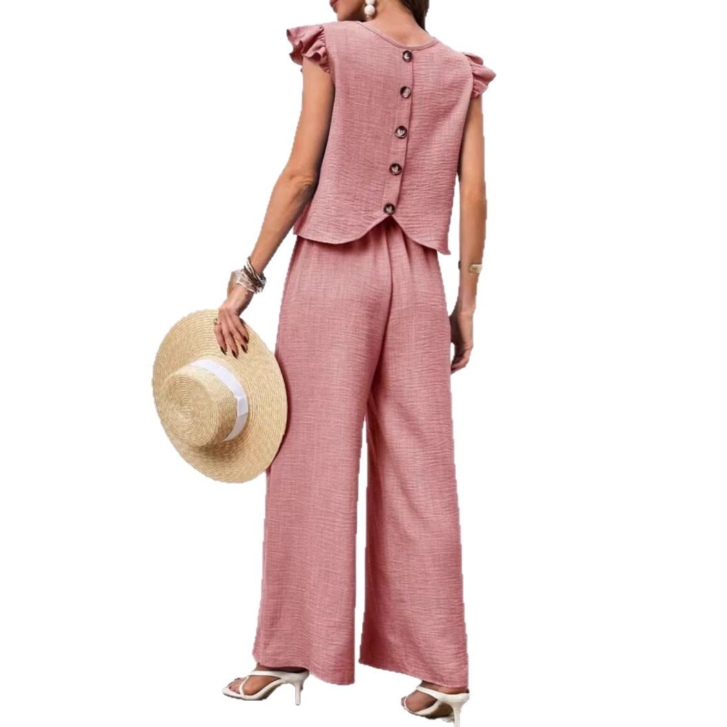 Elegant Crew-neck Vest And Wide-leg Pants Womens Outfit