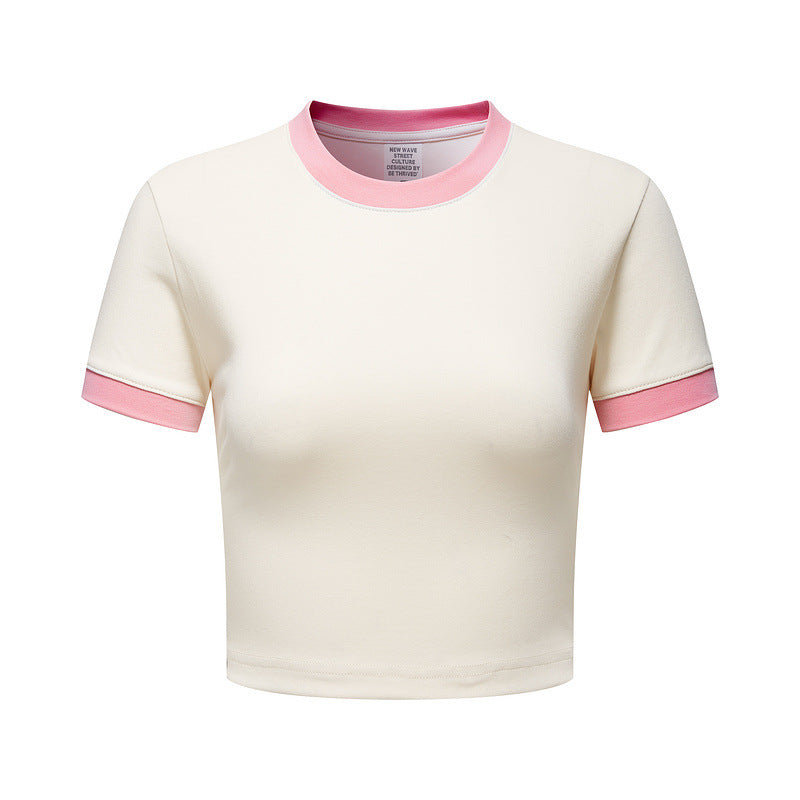 Women's Retro Contrast Color Navel T-shirt