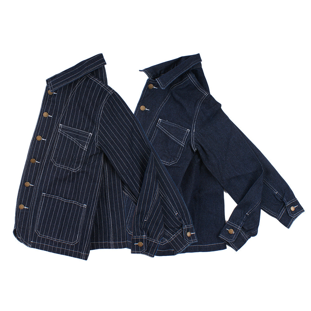 Primary Color Vertical Stripes Denim Jacket Coat