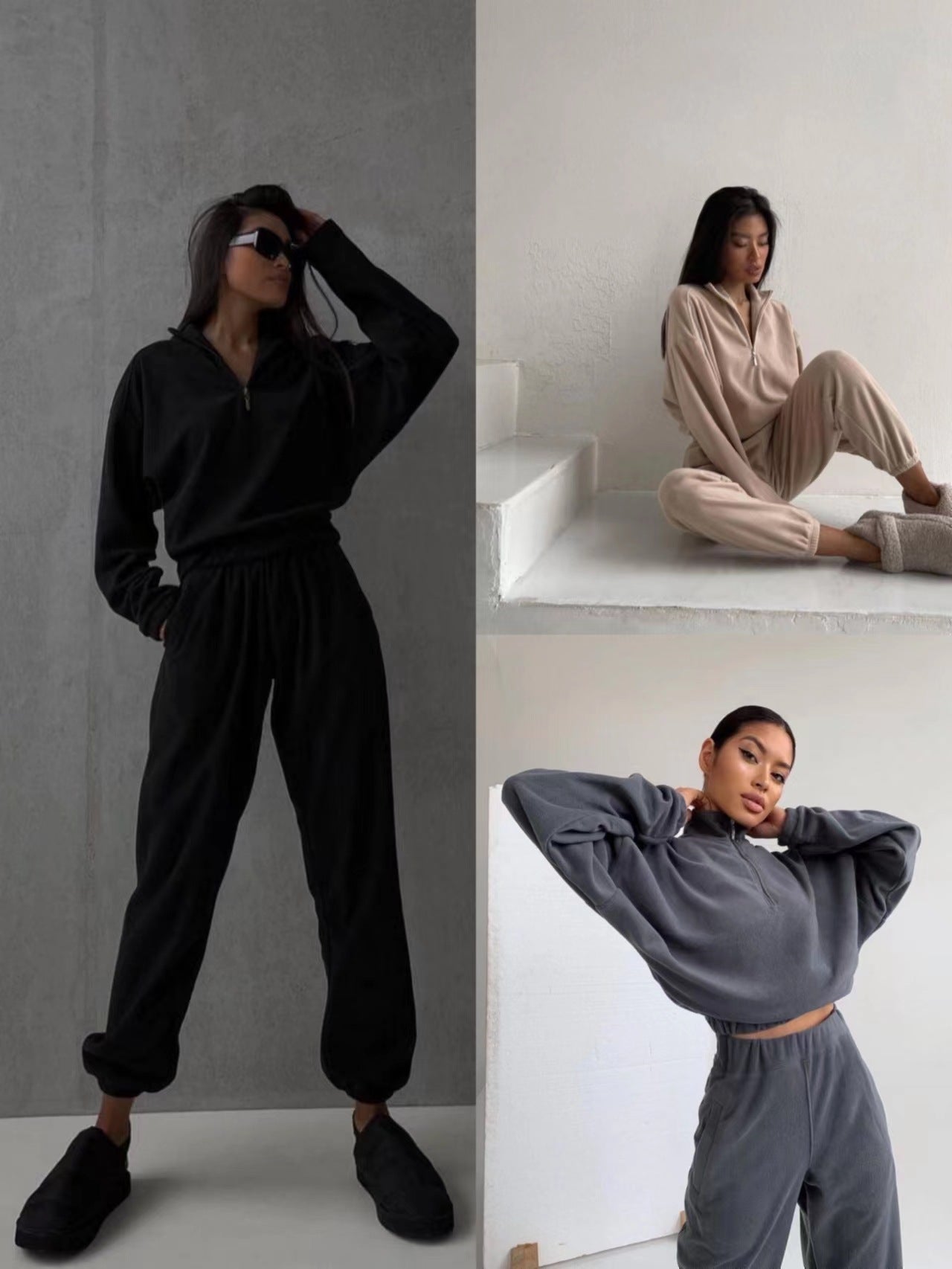 Fashion High Collar Leisure Fleece Sweater Suit