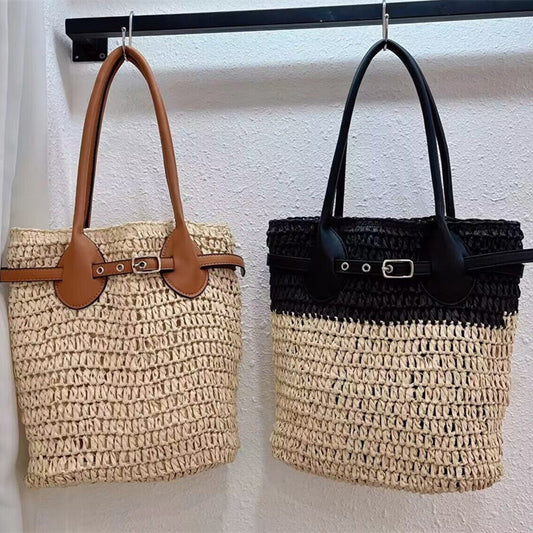 One Shoulder Camel Colored Commuting Woven Bag