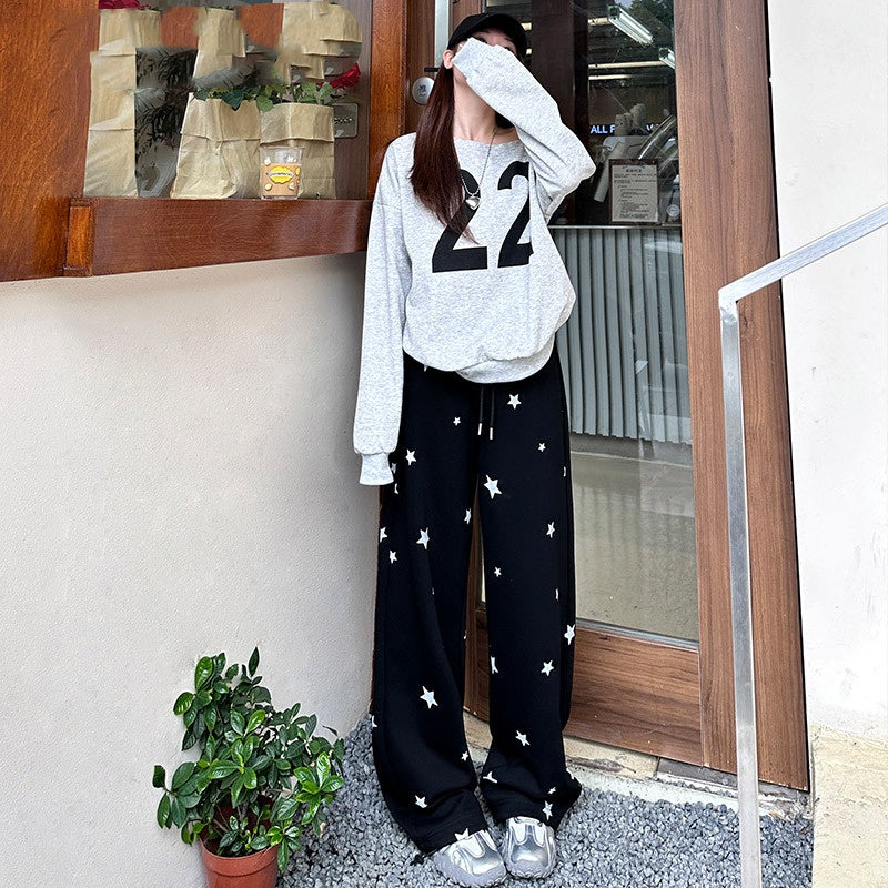 Womens Gray Star Sweatpants New SpringAutumn Style