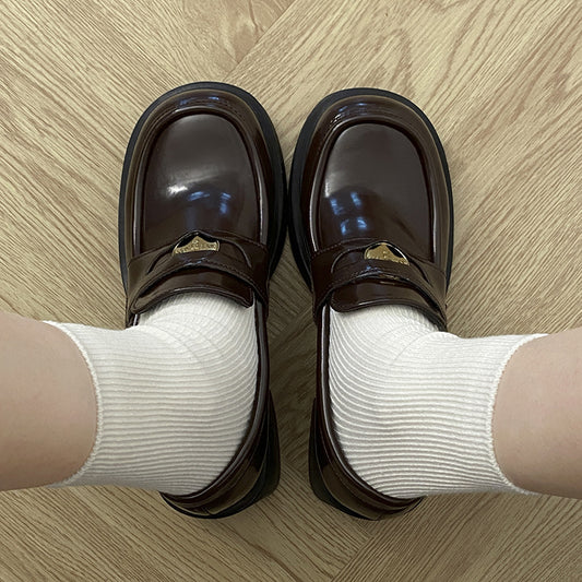 New Autumn And Winter Small Height Increasing Chunky Heel British Leather Shoes