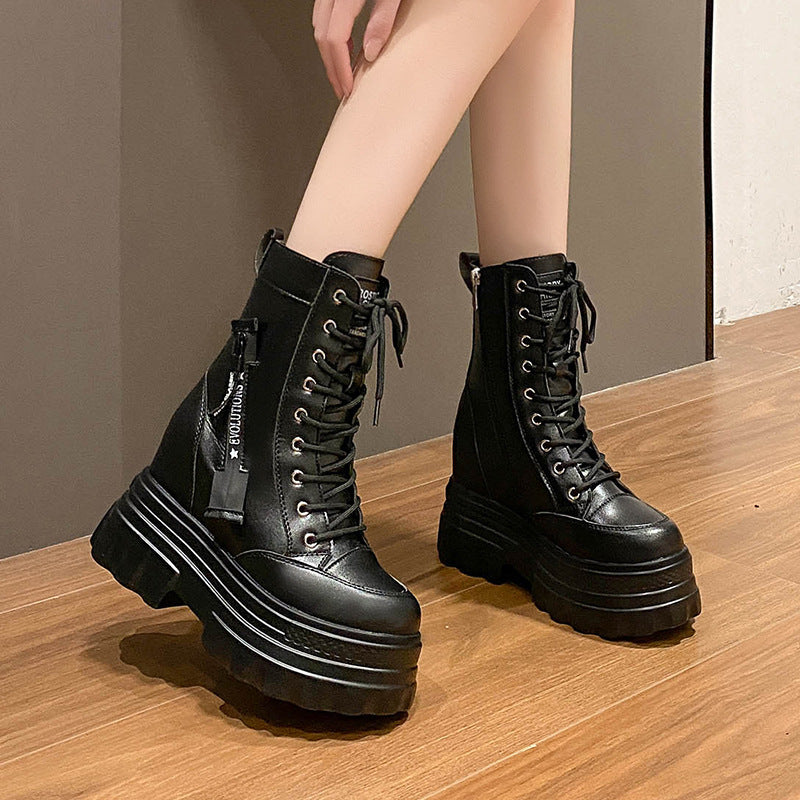 Womens Non-Slip High-Top Ankle Boots With Side Zipper And Laces