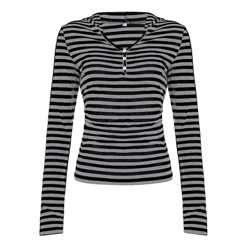 Retro Contrast Color Stripe Knitted T-shirt Women's New Top