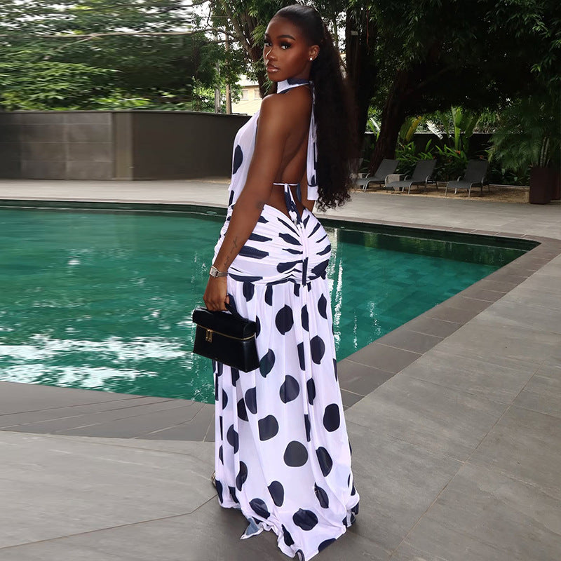 Street-style Asymmetrical Skirt High-neck Lace-up Dress