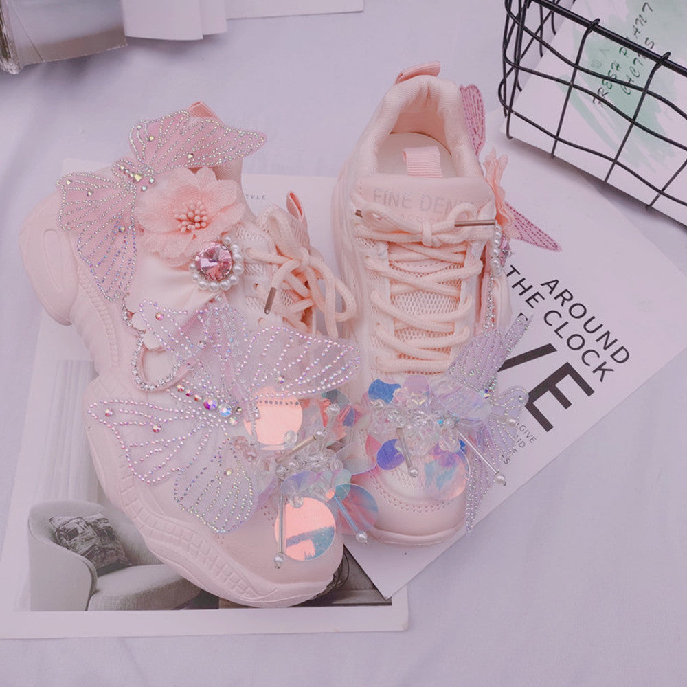 Shiny Rhinestone Butterfly  Age-reducing Sports Casual Daddy Shoes