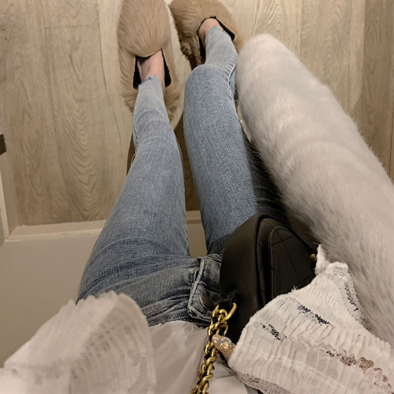 Student Stretch Light Color High Waist Skinny Cropped Pencil Pants