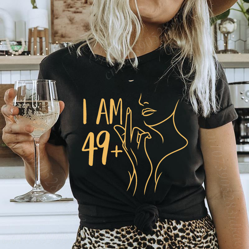 Womens Letter-Print Loose T-Shirt Casual Crew-Neck Top
