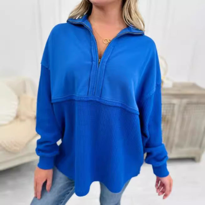 Dametøj Løs Lynlås Patchwork Sweater