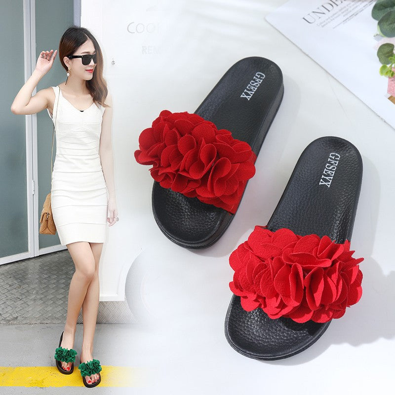 New One Line Women's Large Flat Bottom Flower Beach Sandals