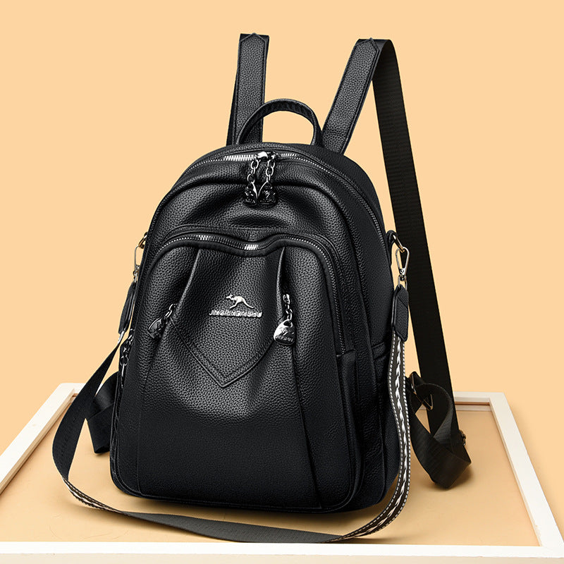 Geometric Patchwork Genuine Leather Exquisite Student Kangaroo Backpack