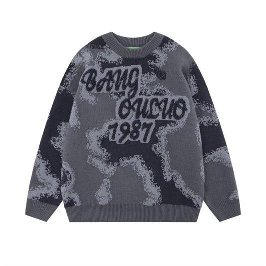 Autumn And Winter Camouflage Jacquard Round Neck Sweater Men