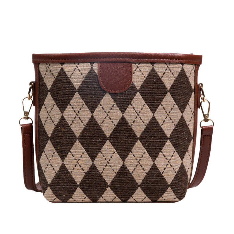 Check Vintage Crossbody Simple Casual Tote Bag