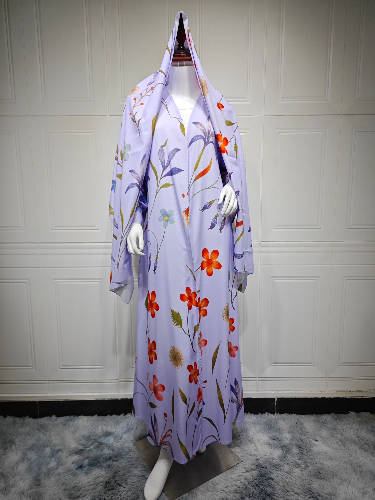 Womens Printed Two-Piece Set Long Robe With Hoodie Coat