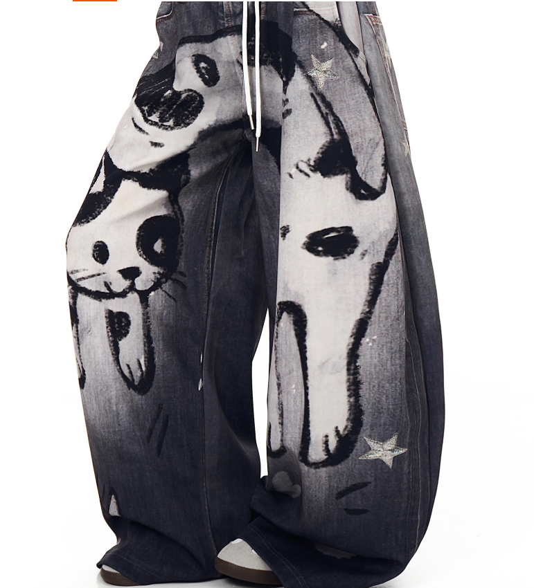 Printed Cat Graffiti Machete Sweatpants For Men And Women