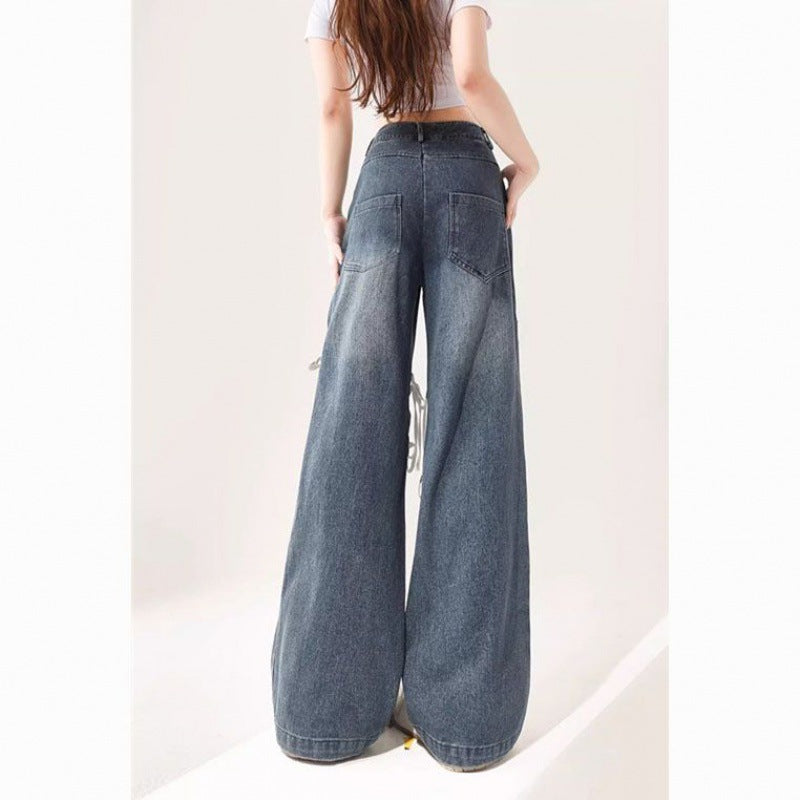 Damehøjtaljede jeans med kærlighedsremdesign
