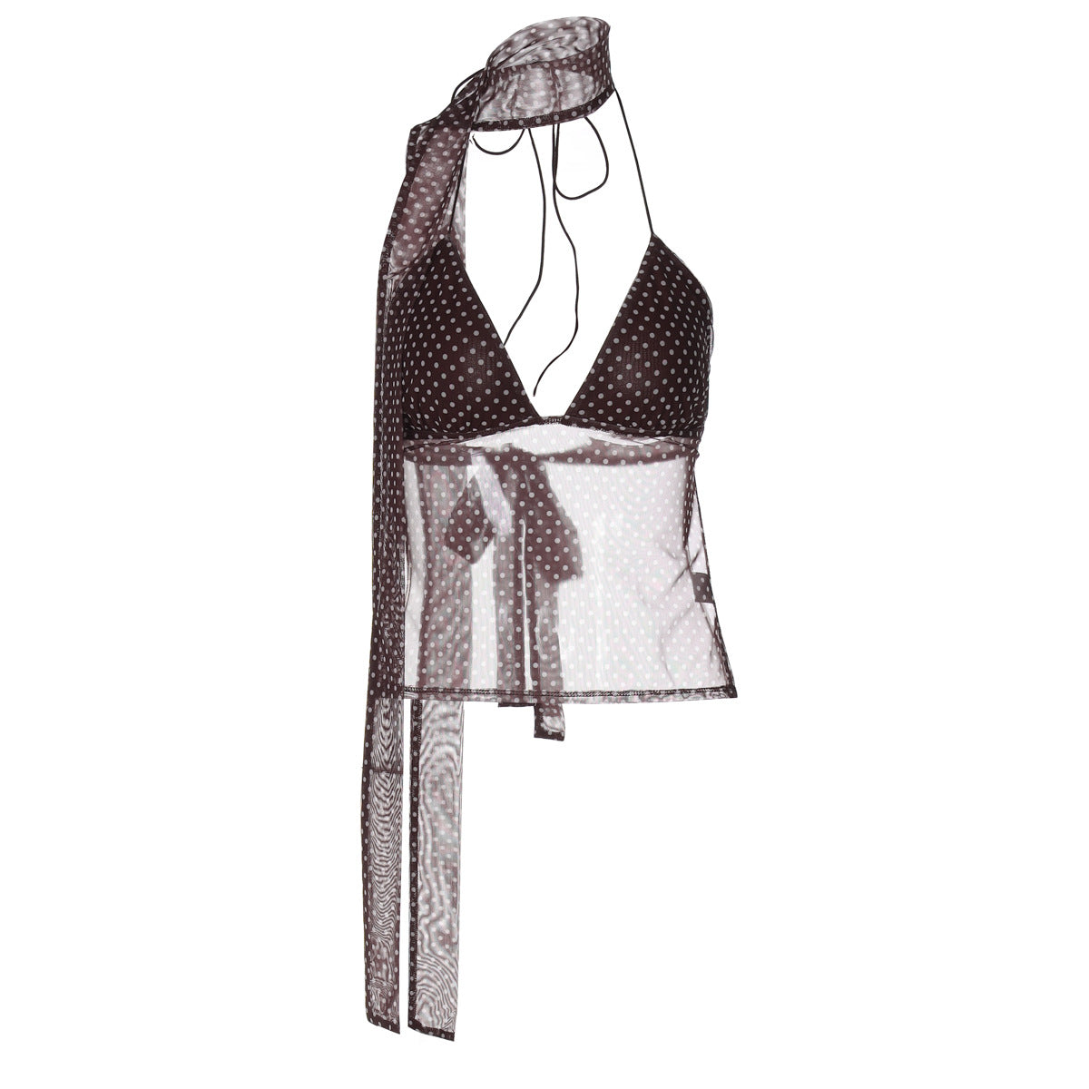 Polkaprikket dyb V-hals snøre lille rygløs tube-top-vest