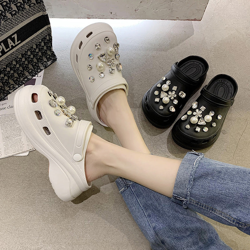 Hole Shoes Women's Summer Thick-soled Increased Outer Wear Baotou Slippers