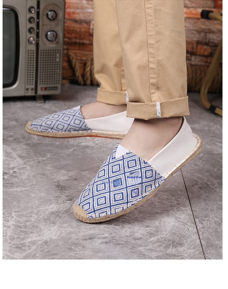 Breathable Casual Couple Ramie Sole Shoes Men And Women Fisherman Slip-on Canvas Shoes