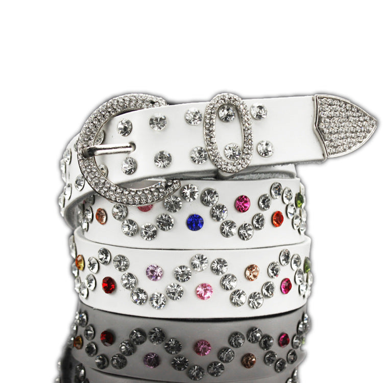 Women's Leather Belt Embellished With Rhinestones