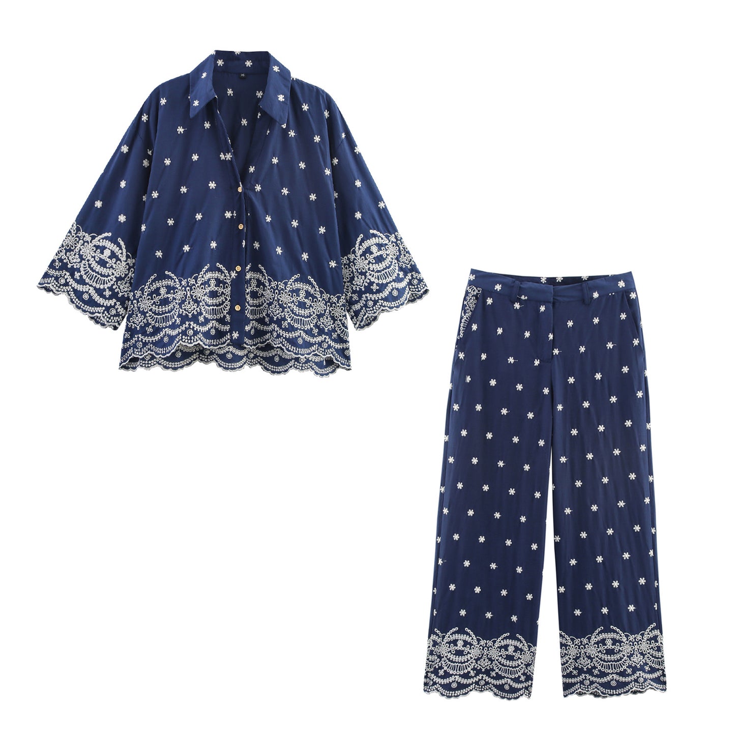 Retro Dots Embroidered Long Sleeve Shirt