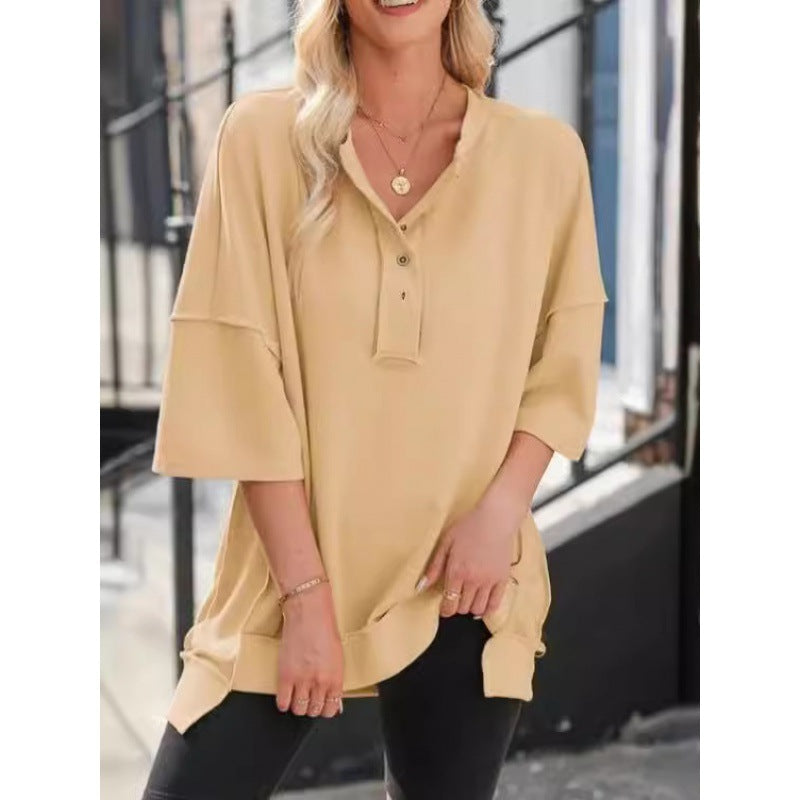 Solid Color Loose Casual Button Sweater